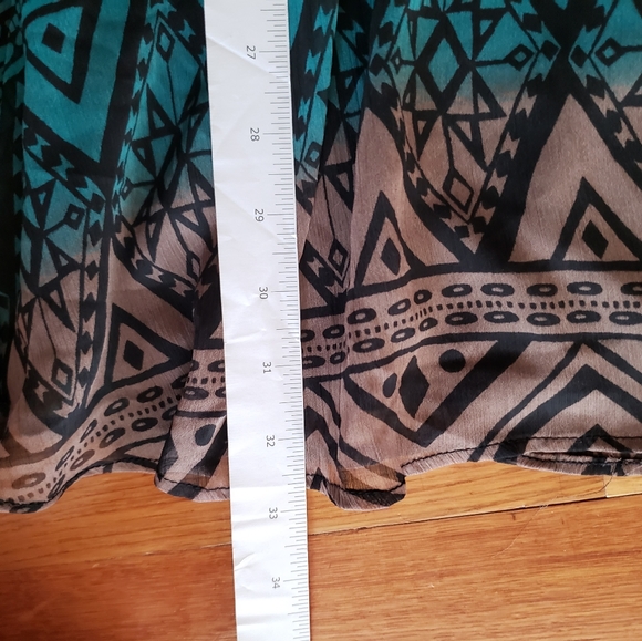 Cowl Neck Blue and Brown Pattern Dress - Picture 5 of 5